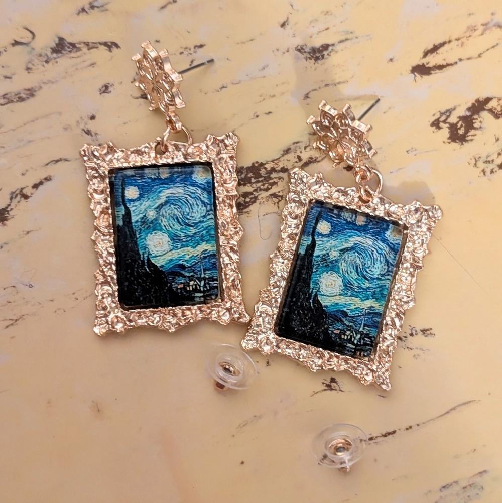 Starry Night Gold Frame Earrings